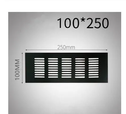 100MM X250MM Алюминиевый сплав прямоугольная вентиляционная решетка вентиляционная крышка шкаф для обуви шкаф сетка отверстие жалюзи вентиляционное отверстие домашний декор крышка - Цвет: 100MM X250MM