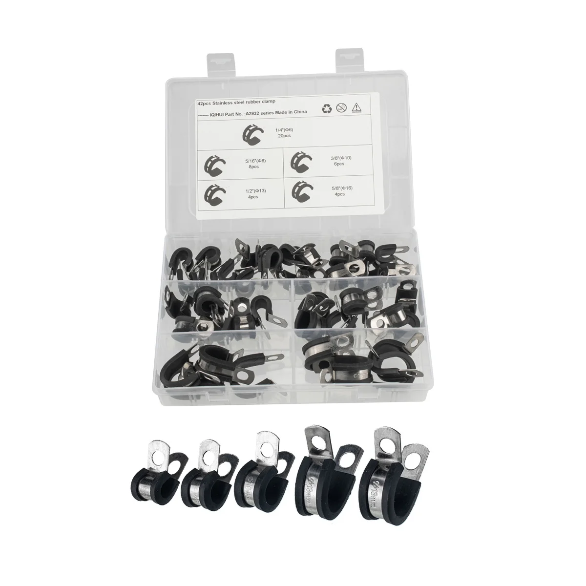 

42Pcs 5 types R type Plastic clamp greenhouse cable steel power tools carpentry stainless rubber coated Cushion hose clamps