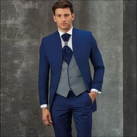 royal blue three pieces mens blazers high collar formal tuxedos for male clothing wedding suits with jacket vest and trousers