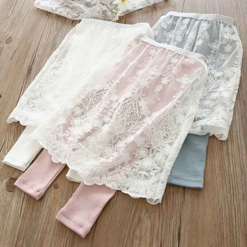 Мери ами Детская осенняя одежда трикотажные леггинсы с кружевом насадки для От 2