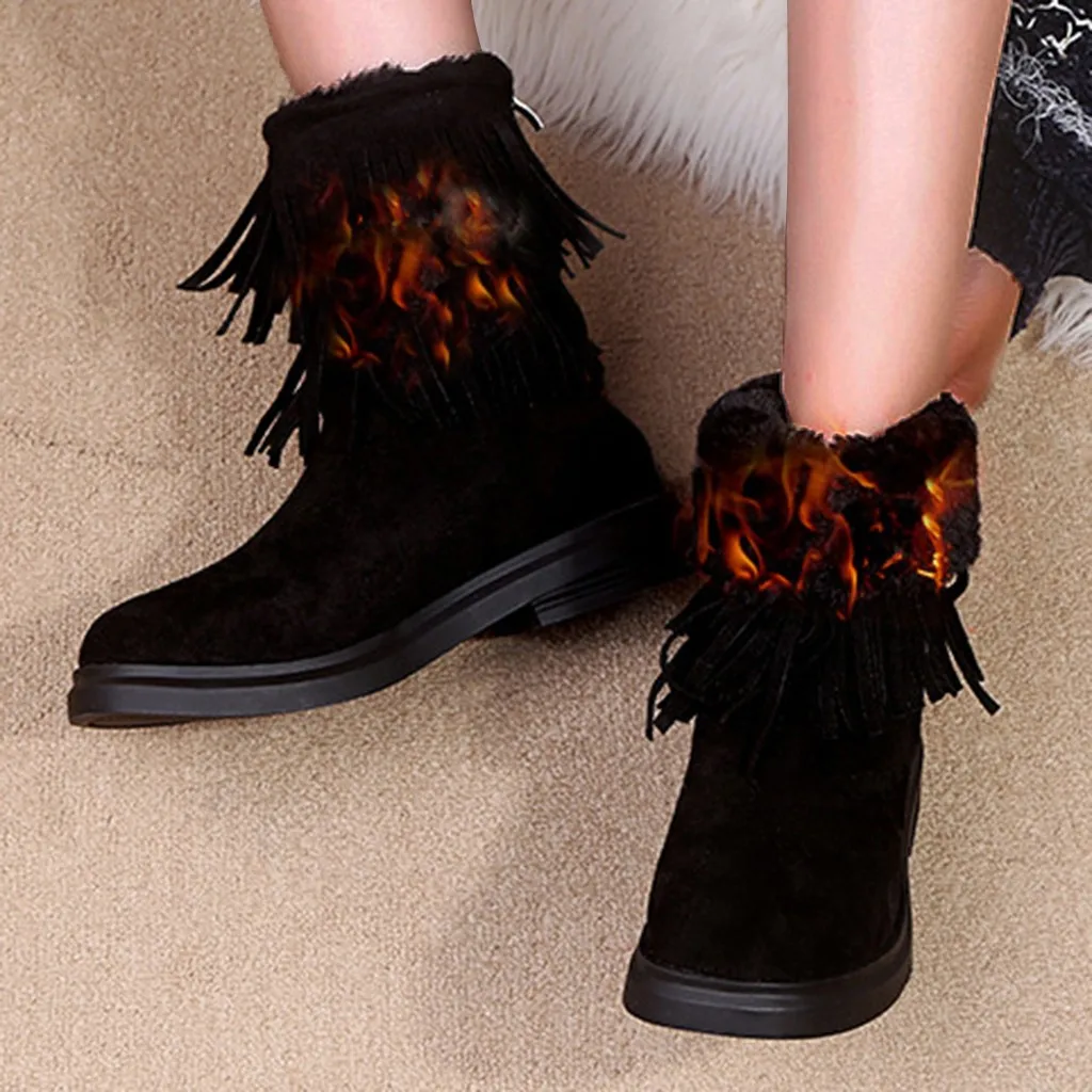 

Tassel Winter Boots Female Shoes Mid-Calf Side Zipper Boots Women Platform Ladies Flat Bootie Suede Black Vintage Botas Mujer