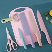 colorful wheat straw kitchen knife set stainless steel kitchen utensils sets kitchen knife melon planer fruit knife scissors