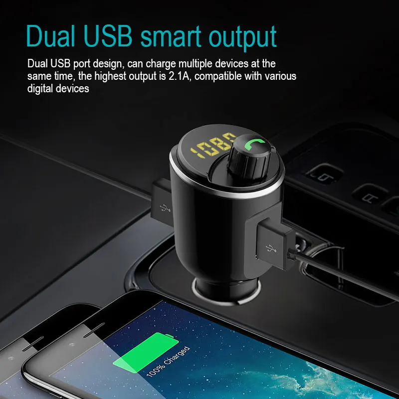 Двойной USB Bluetooth 5 0 fm передатчик зарядное устройство светодиодный цифровой
