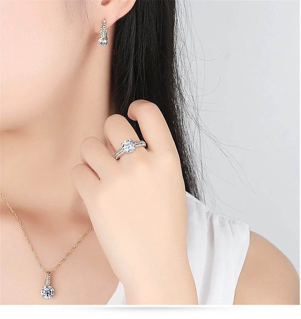 Комплект из колье серёг и кольца с фианитом | Украшения аксессуары