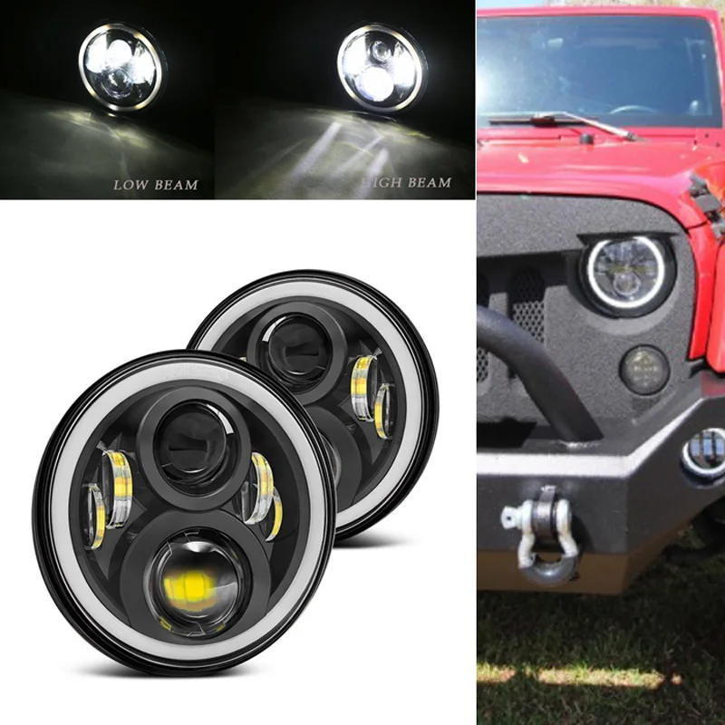 2 упаковки 7 &quotсветодиодный Halo Фары с H4 для Land Rover Defender дюймовые фары янтарным