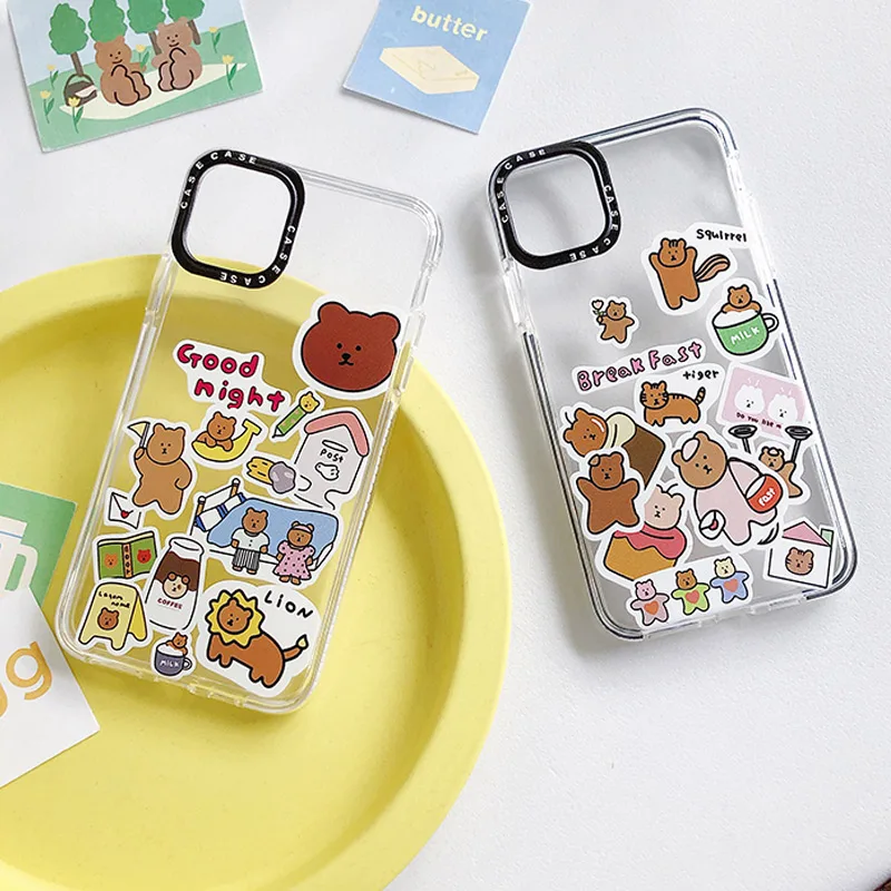 Прозрачный чехол для телефона с милым медведем и львом iPhone 11 Pro Max XR X 7 8 Plus XS SE 2020