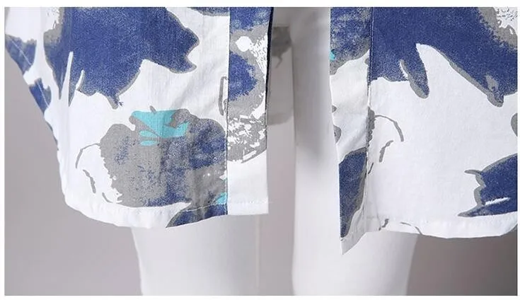 3009 Chinese Linen Shirt Women White Long Sleeve Retro Floral Print Shirt Women Cotton Long Linen Blouse Female Vintage Tunics