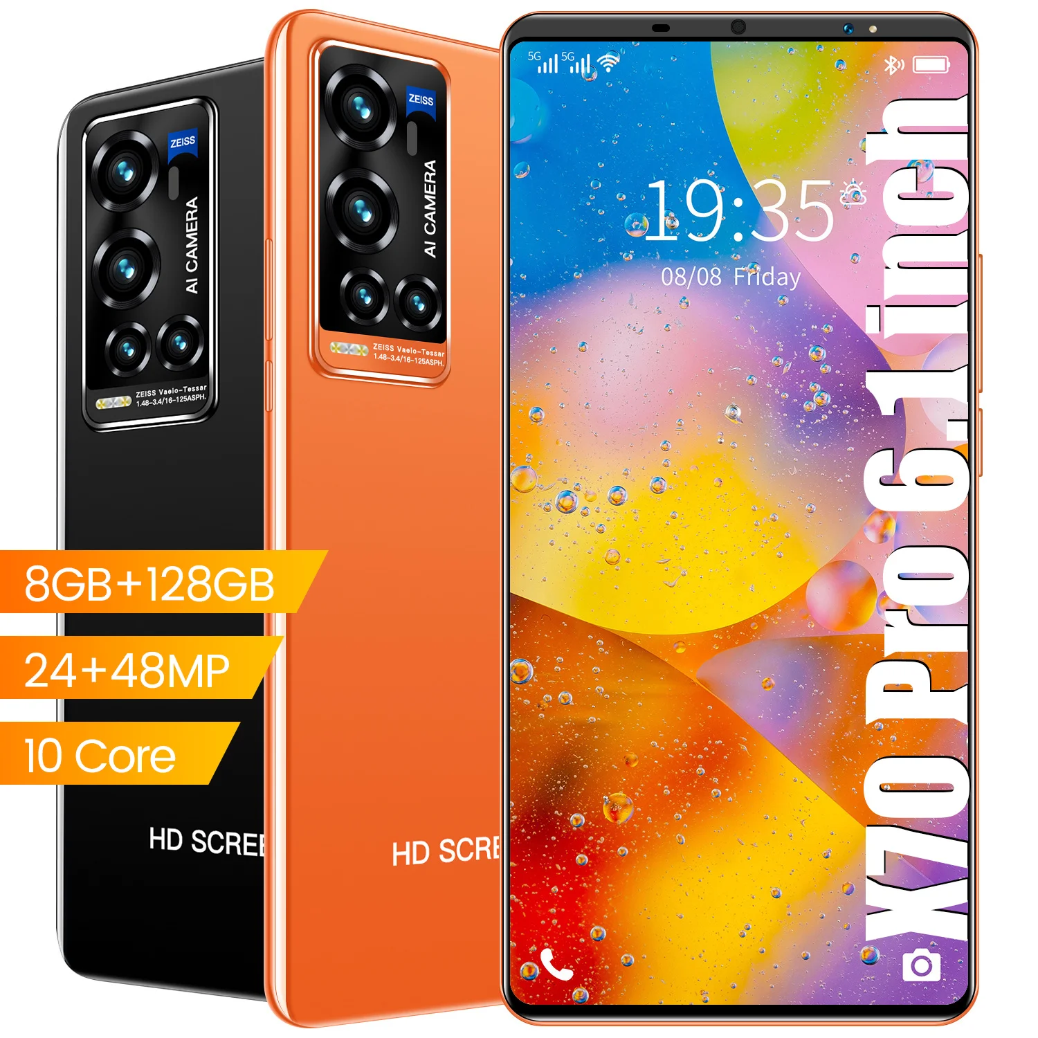 

New Arrival X70 Pro 6.1 Inch Smartphone Global Version 8+128GB 4800mAh 24MP+48MP HD Camera 10Core Dual Card Full Screen 5G Phone