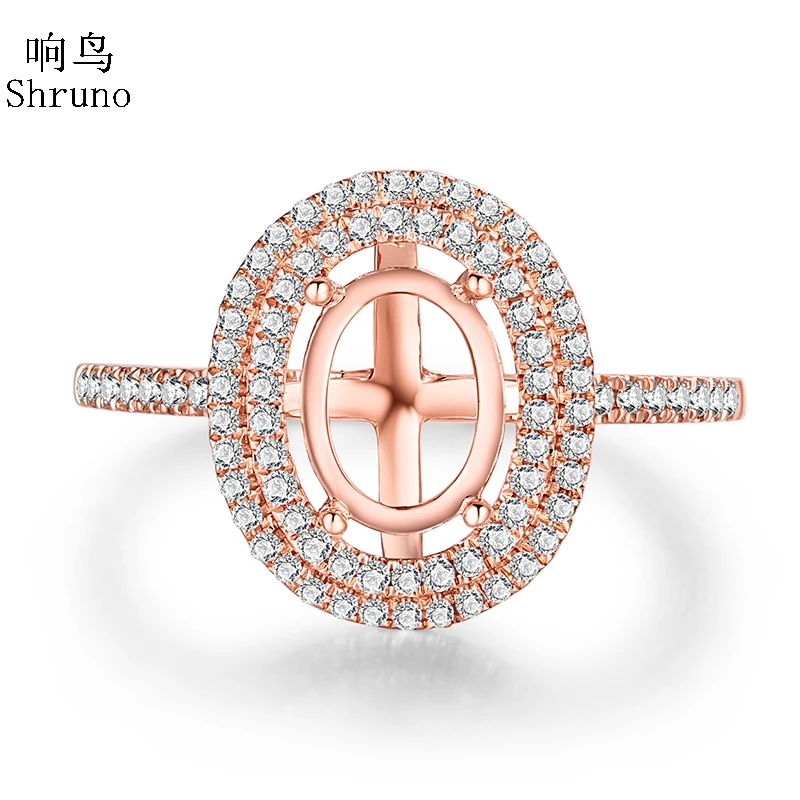 

Женское кольцо из розового золота 14 к Shruno, обручальное кольцо с натуральными бриллиантами овальной огранки 8x6 мм, модное Ювелирное Украшени...