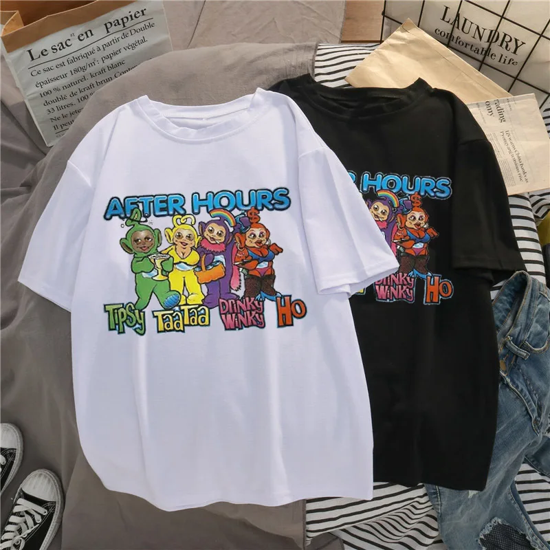 

2021 Summer T-shirt Funny Cartoon Anime Harajuku Printed Pattern Top Korean Clothes Large Sleeve T-shirt Women Clothes Plus Size