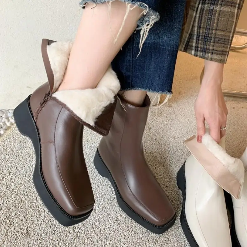 

Rizabina Women Snow Boots Real Leather Plush Fur Women Winter Shoes Thick Bottom Woman Short Boots Size Footwear 34-39