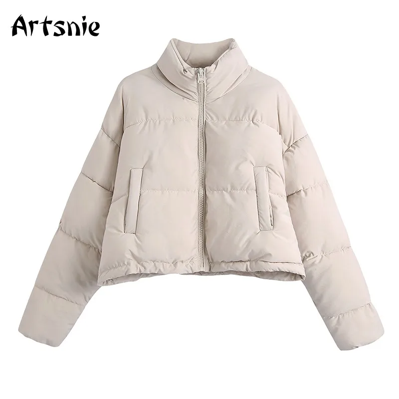 Artsnie Winter Turtleneck Parkas Women Zipper Long Sleeve Jacket Femme Autumn Beige Thick Warm Ladies Parkas Coats Chaqueta