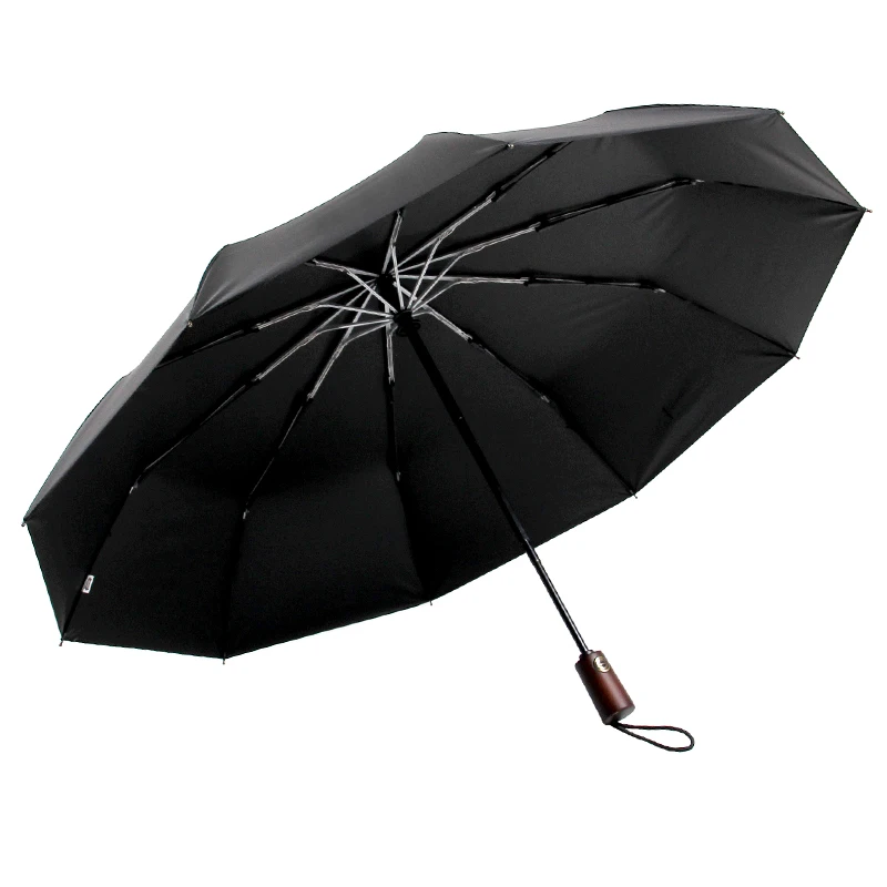 

115 cm bone strengthening 10 wind storm double increase automatic folding umbrella women to restore ancient ways wooden handle