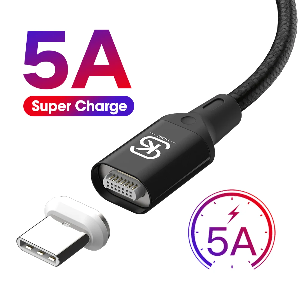 Автомобильные магнитные usb кабели для зарядки 5 А Тип C Сверхбыстрый QC 4 0 Huawei p20 lite