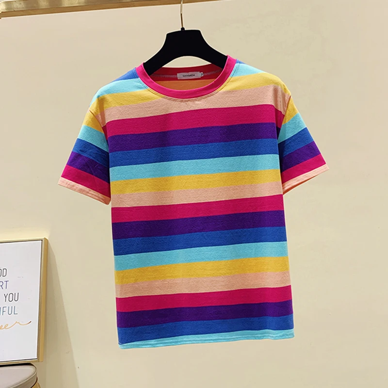 Shintimes New Striped Color Cotton Short Sleeve T Shirt Women 2021 Casual Ladies Summer Shirts Womens Clothing Tee Femme | Женская
