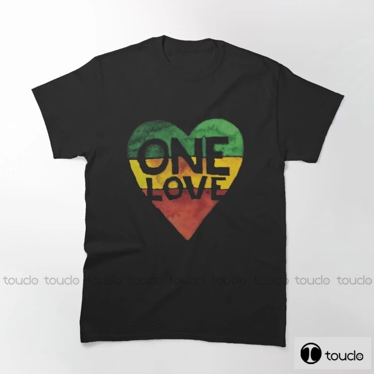 

One Love Music Rasta Reggae Heart Peace Roots 100% Cotton Double Sided Printed Biker T-Shirt Men'S Shirt Short Sleeve T-Shirt
