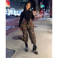 winter womens trendy high waisted trousers side dental strip drawstring camouflage leggings high street daily wear cargo pants