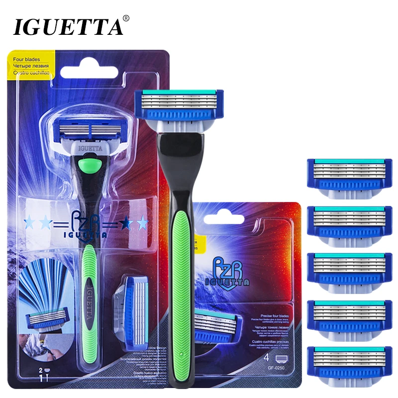 

RZR IGUETTA New Green Combination Shaver (1 Handle And 6 Heads) Stainless Steel Classic Razor Head Men Razer For Shaving Set