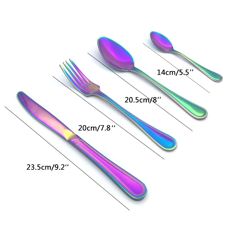 

4/8/16/24pcs Stainless Steel Cutlery Set Rainbow Plated Dinnerware Colorful Creative Dinner Set Fork Knife Teaspoon Christmas