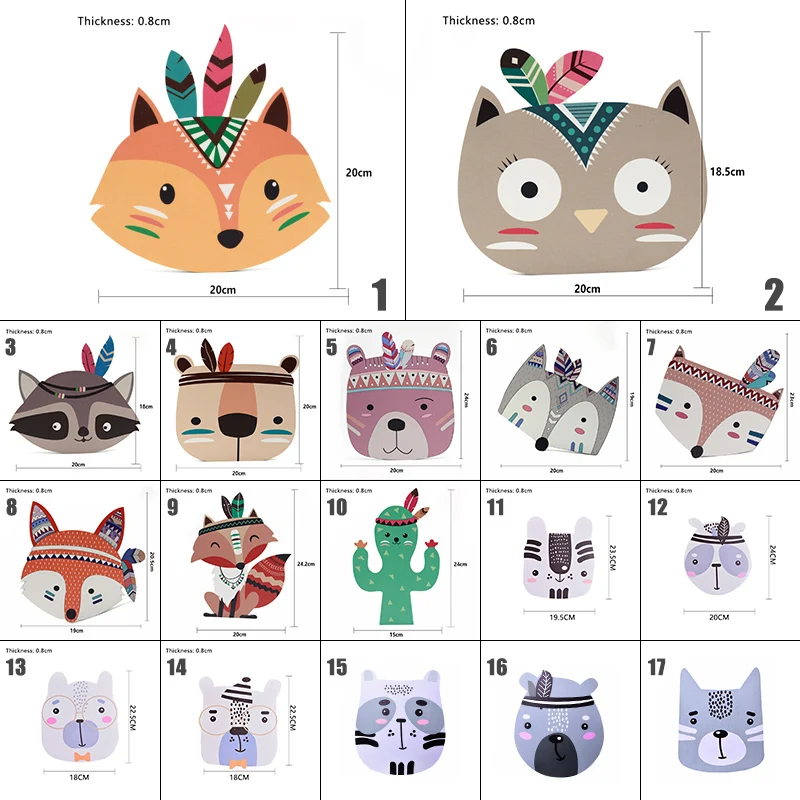 Наклейка на стену в индийском стиле с милыми животными лисой сосной елкой