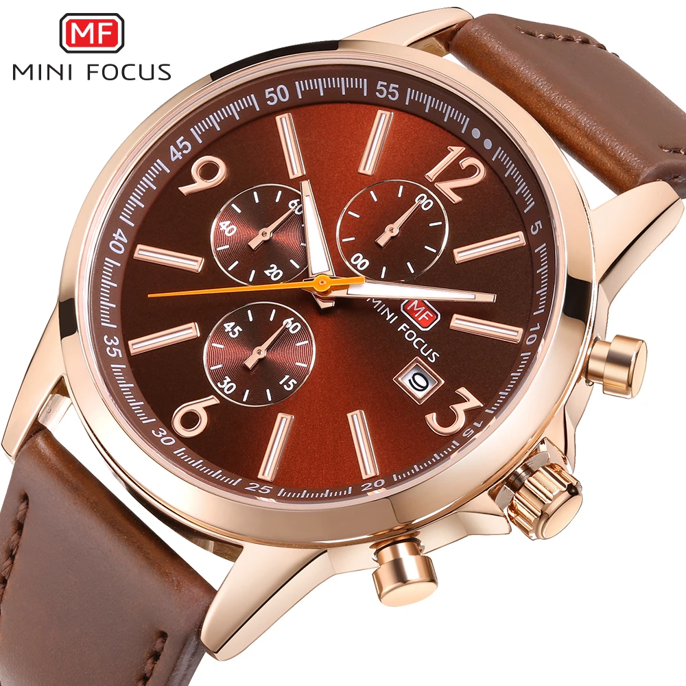 

MINI FOCUS Top Brand Luxury Men Genuine Leather Business Wristwatch Casual Fashion Quartz Watch Army Military Waterproof Watches