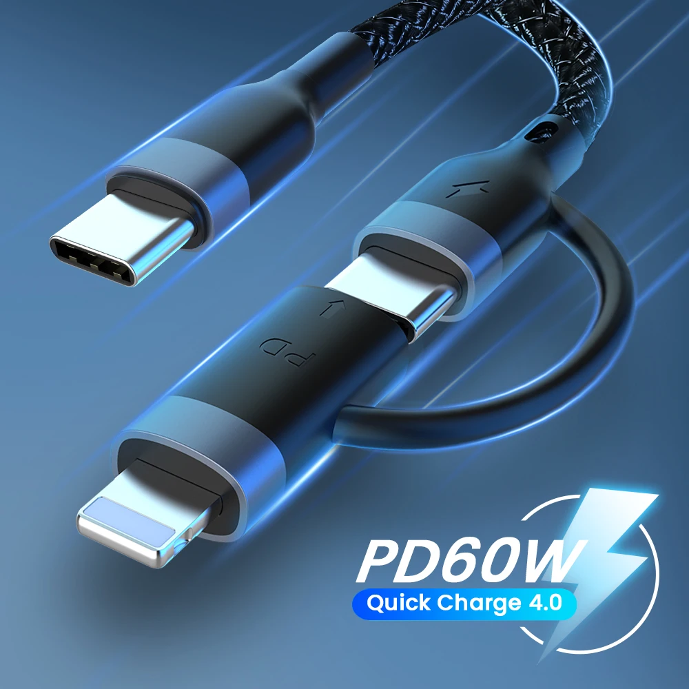 2 в 1 60 Вт/20 Вт PD USB Type C кабель для iPhone 13 12 11 Pro XS XR быстрое зарядное устройство MacBook