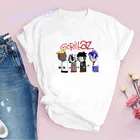 Женская футболка с мультипликационным принтом Gorillaz, летние топы, модная футболка, Повседневная футболка в стиле Харадзюку, футболка с коротким рукавом и графическим принтом, белая женская футболка