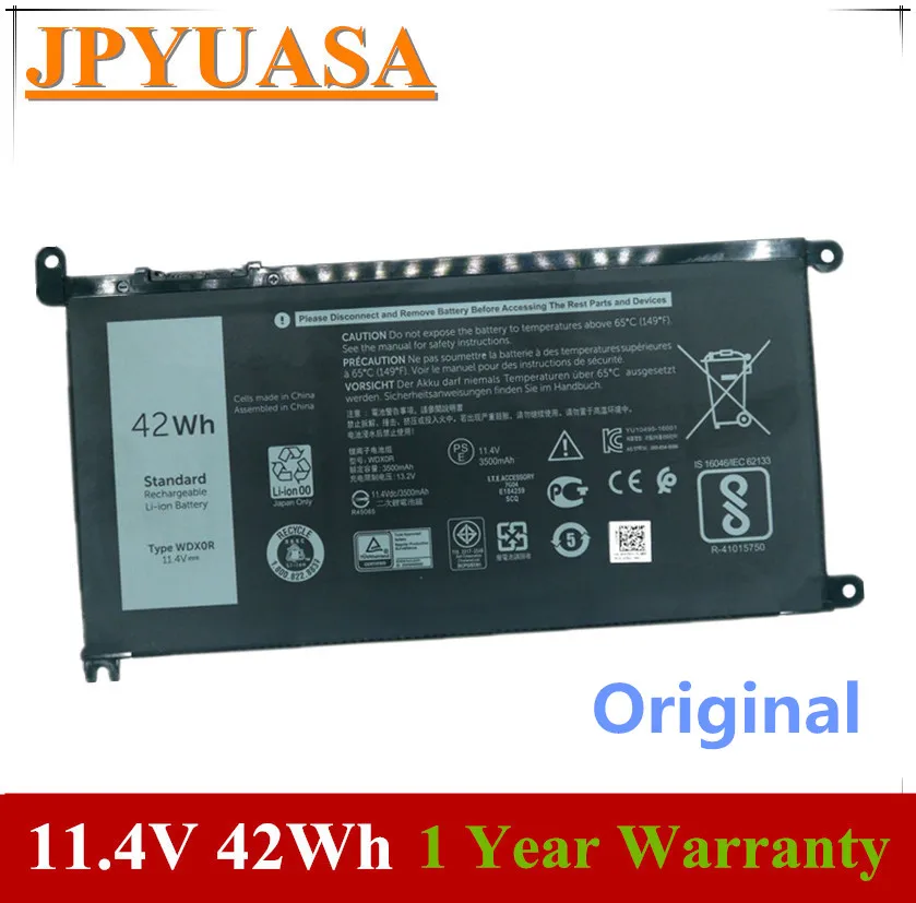 JPYUASA 11 4 V 42Wh оригинальный WDX0R ноутбук Батарея для Dell Inspiron 13 7368 14 7460 15 7560 17 5765 5767 5770 3CRH3