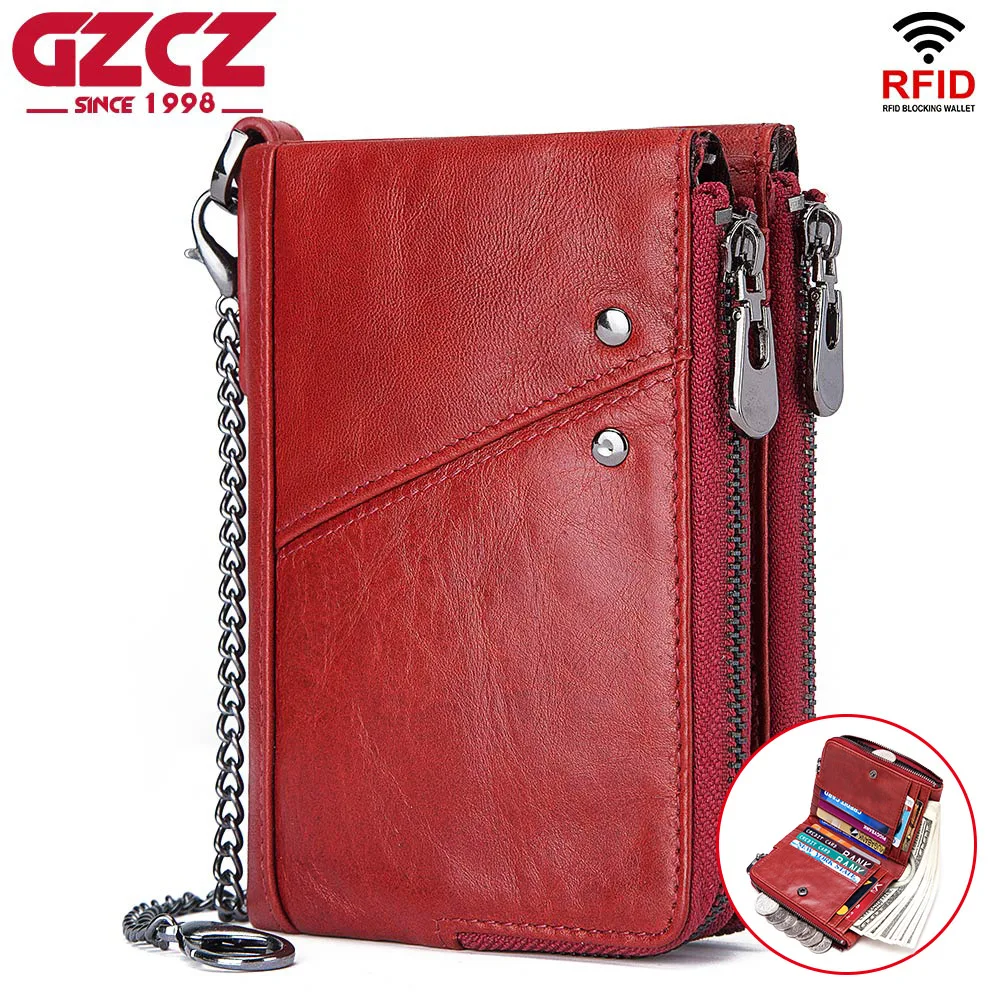 GZCZ 2021 Fashion Women Wallet Genuine Leather Zipper Design Female Short Rfid Purse With ID Card Holder Coin Pockets Mini Walet