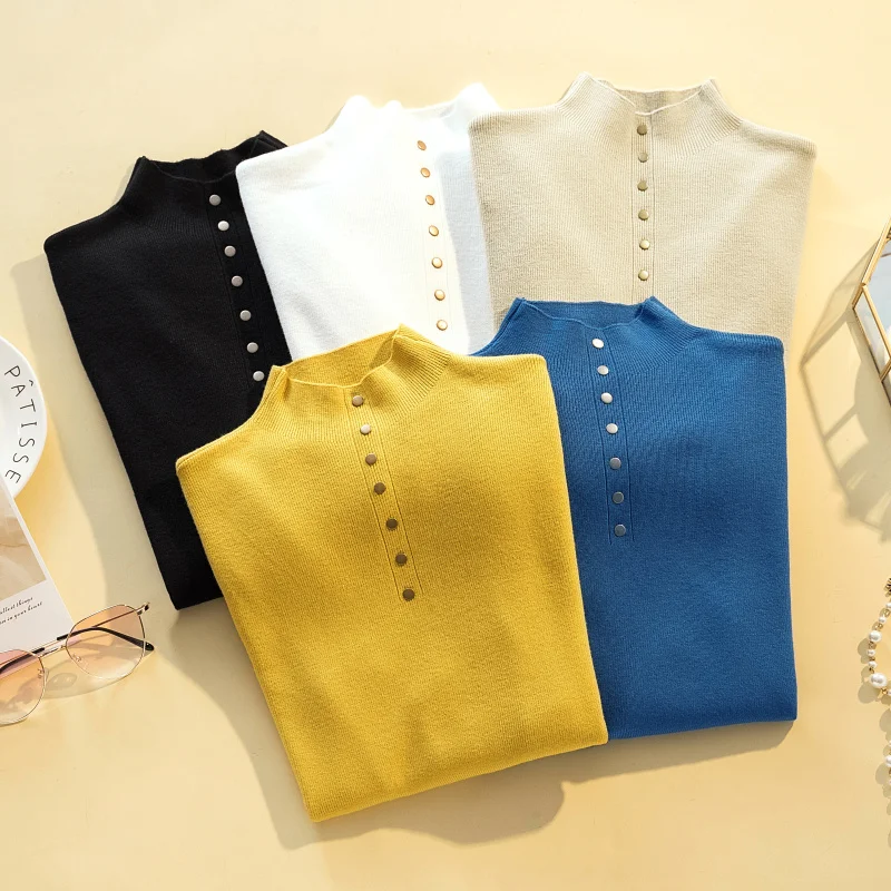 

2020 Autumn Winter Solid Stretch Women Sweaters Turtleneck Pullovers soft Primer Shirt Long Sleeve Korean Slim-fit Tight Sweater