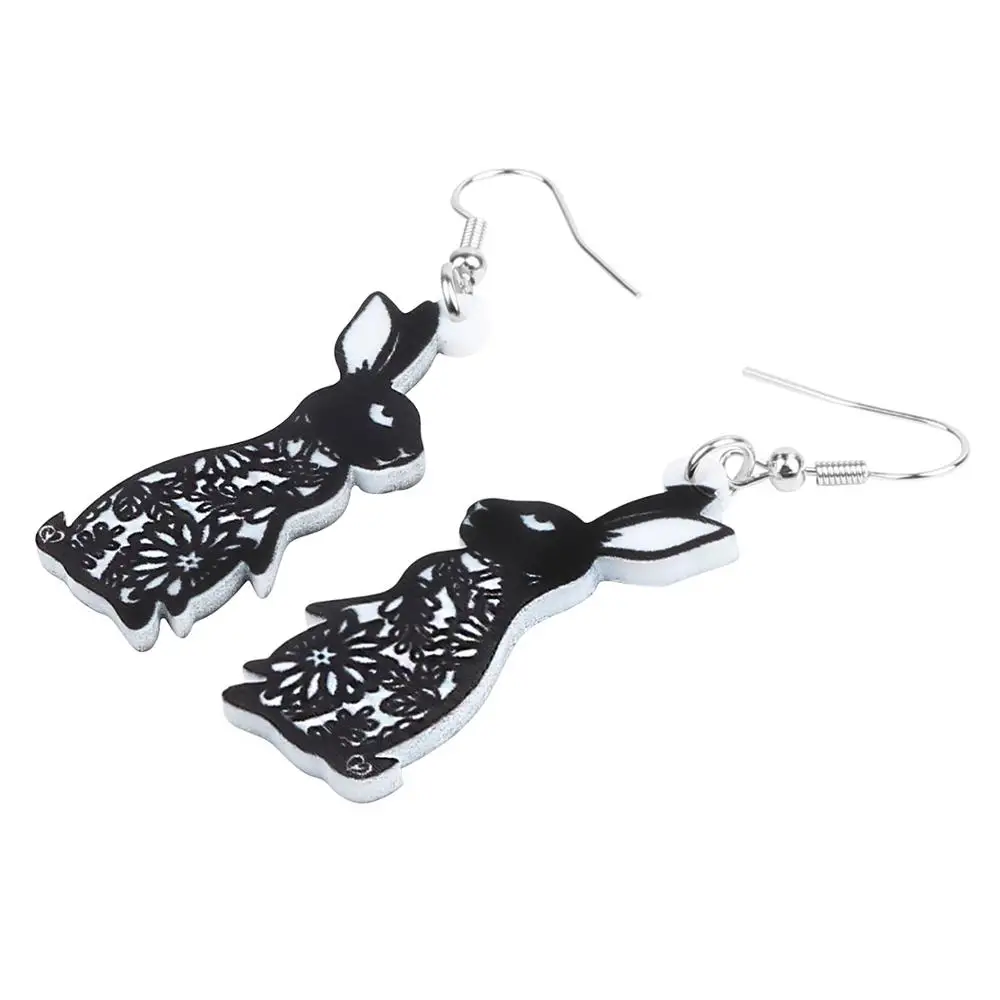 Bonsny Acrylic Black Easter Paper Cutting Hare Rabbit Bunny Earrings Pet Animal Dangle Drop For Women Girls Classic Gift Jewelry - купить по