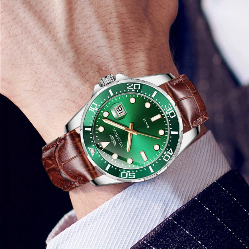 

OLMECA Green Water ghost Series Date Quartz Watch Men Luxury Sapphire Waterproof Business Watches Mens Relogio Masculino 2020