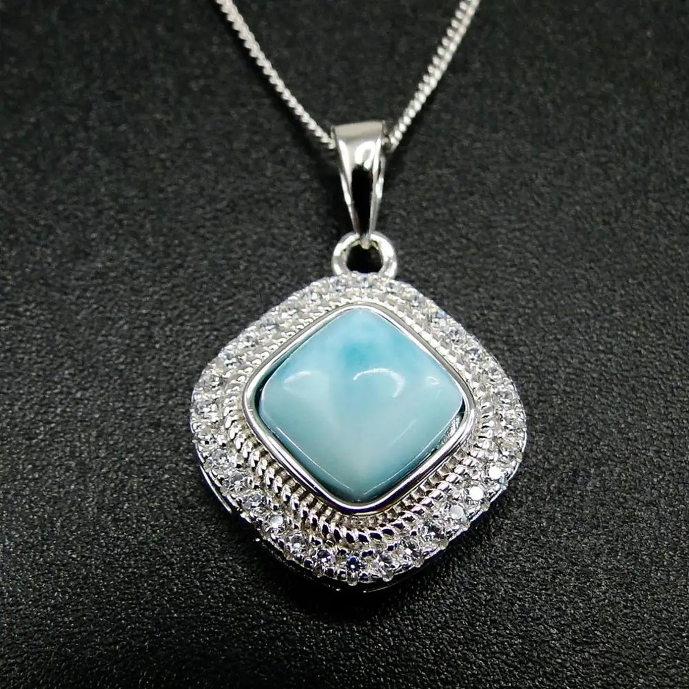 

Hot Selling Pure 925 Sterling Silver Natural Larimar Stone Women's Pendant Necklace For Gift