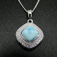 hot selling pure 925 sterling silver natural larimar stone womens pendant necklace for gift