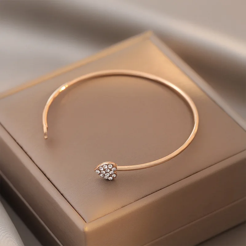 

Heart Crystal Love Opening Gold Silver color Bracelet Crystal Bracelets Bangles For Women Open Bangles