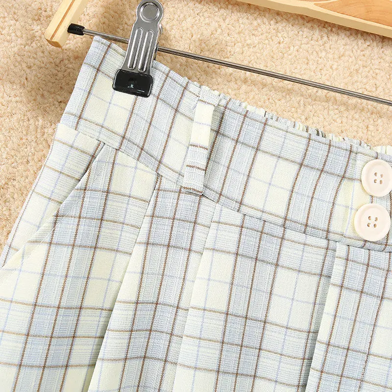 

Plaid skirt women's summer new Korean college style high waist slim medium length A-line skirt big swing skirt umbrella skirt