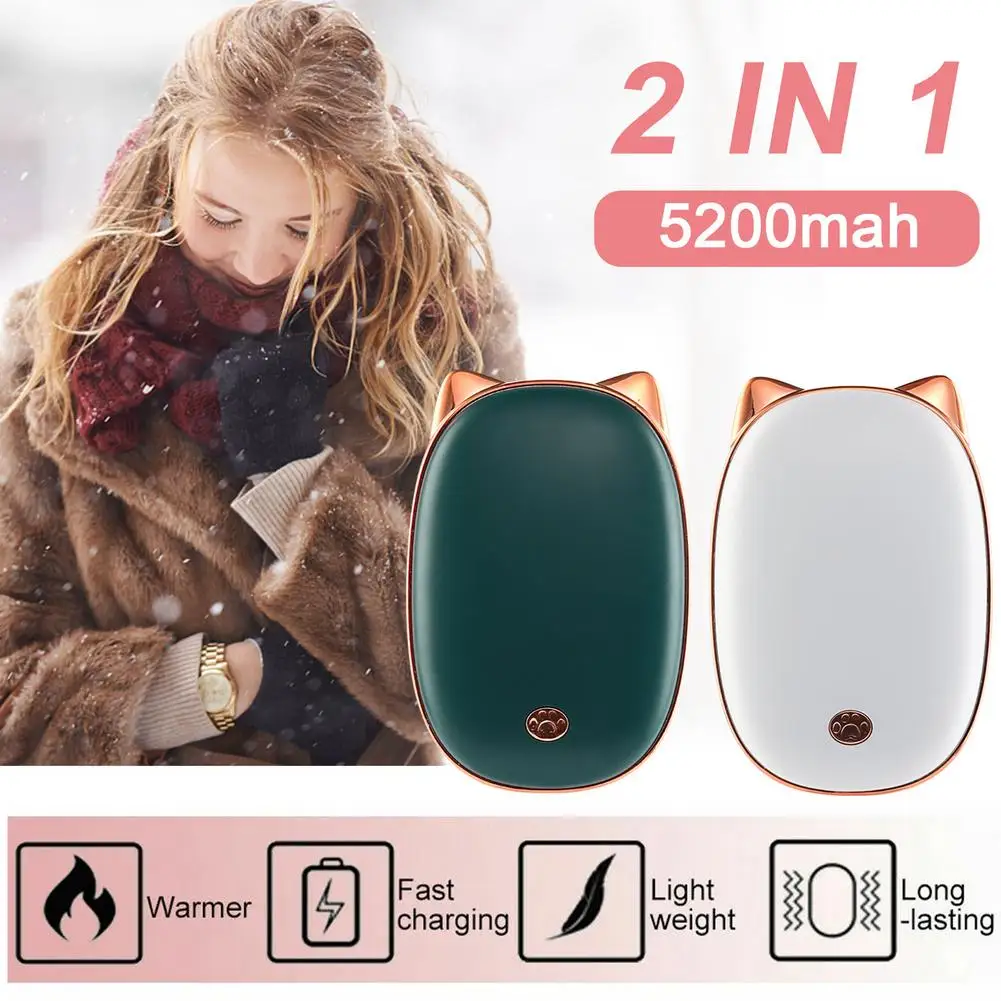 

5200mAh Hand Warmer Double-sided Heating Electric Hand Warmers Mobile Power Warm Baby Pocket USB Rechargeable Handwarmers Heater