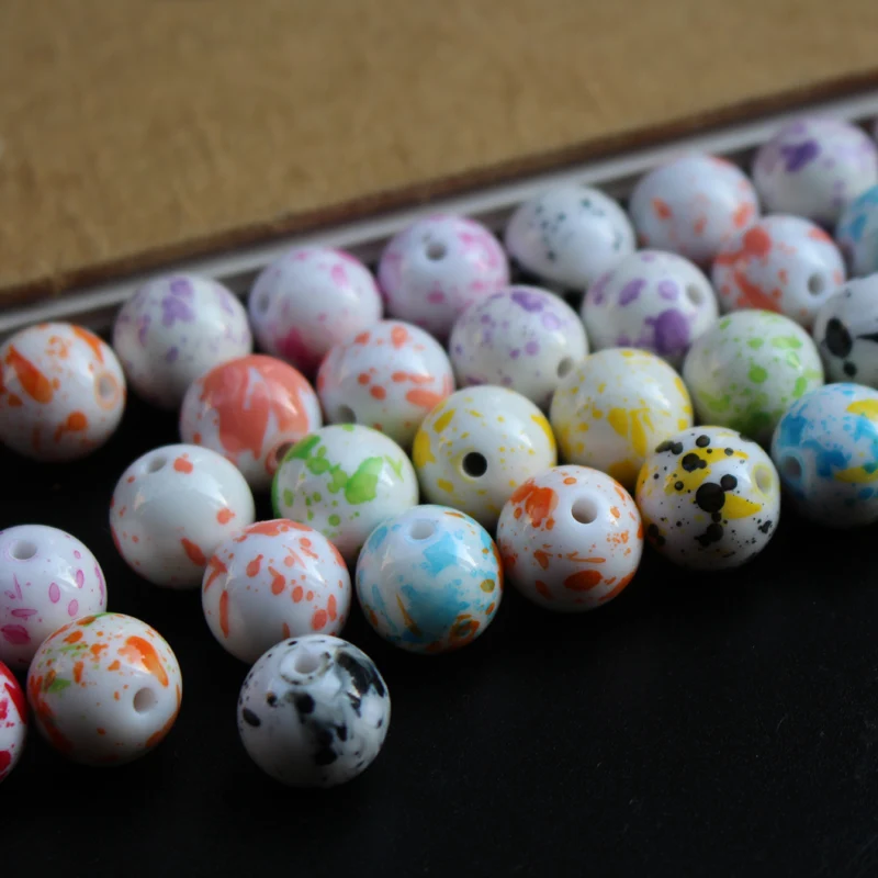 (30 шт./лот) 14 мм акриловые бусины с принтом разноцветные для изготовления