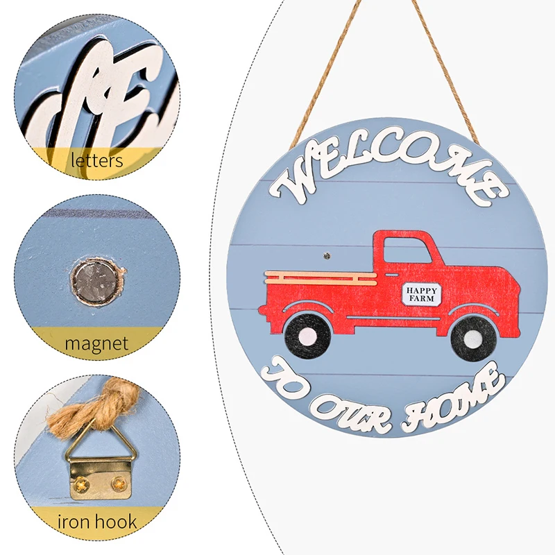

Christmas Welcome Door Sign with Replaceable Accessories Wooden Car Front Door Hanger for Home Garden Farmhouse Decor Stock