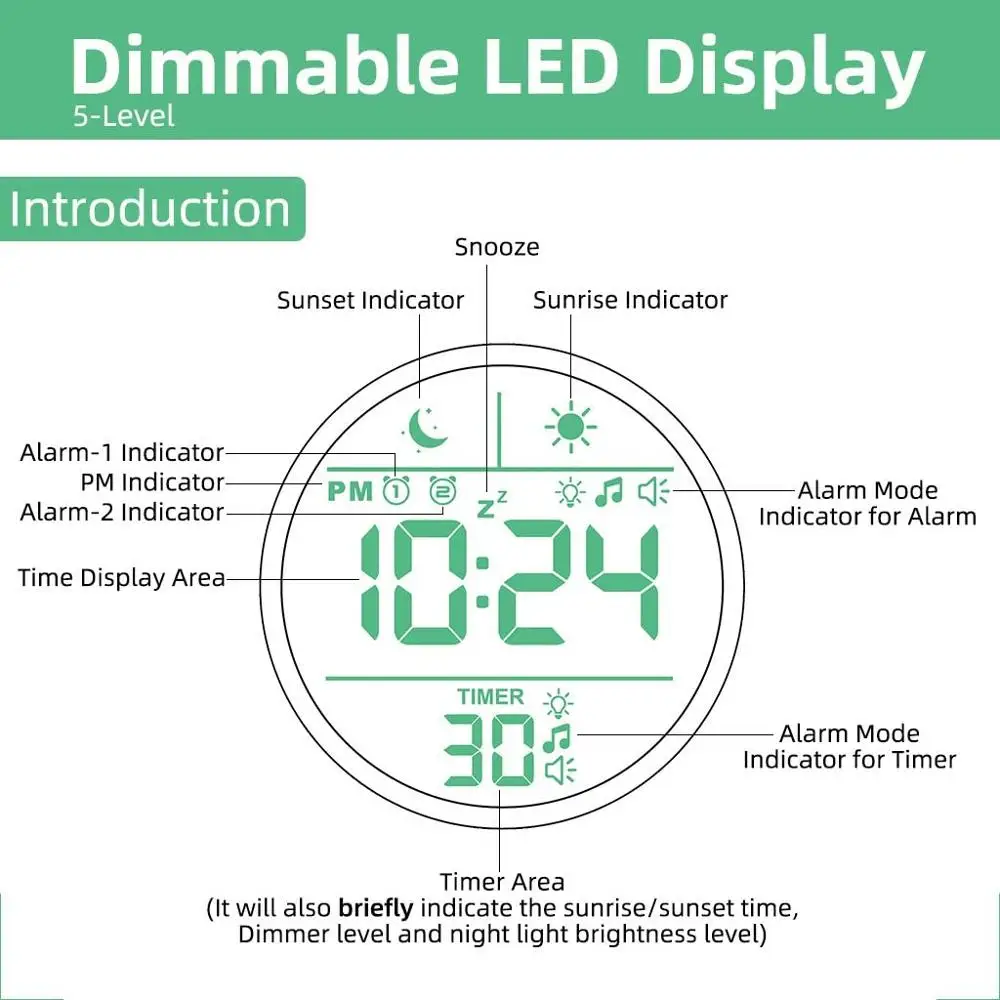 

Touch Sensor Wake-up Light Alarm Clock with Sunrise and Sunset Simulation, Kids Night Light Alarm Clock with Sleep Training