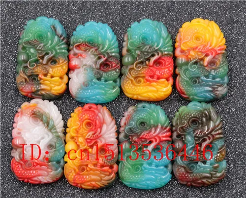 Китайский Цвет Нефритовый дракон кулон бусины ожерелье очаровательные