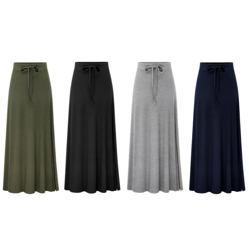 Осень Зима Сплит Твердые Юбки Женская Повседневная сумка с оборками бедра