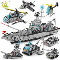 huiqibao 1560pcs military 6in1 aircraft warship cruiser building blocks helicopter ship plane army bricks set city children toy