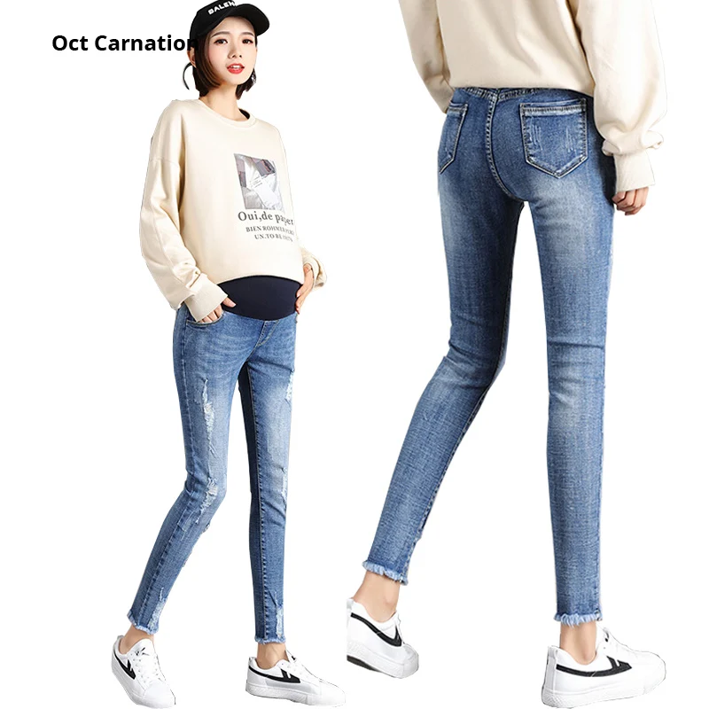 Девять десятых брюки рваные джинсы для беременных Брюки Одежда 0225|Джинсы| |