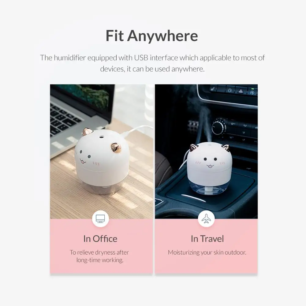ORICO 220ML Ultrasonic USB Air Humidifier Aroma Essential Oil Diffuser Portable Cool Mist Maker for Home Car with LED Night Lamp |
