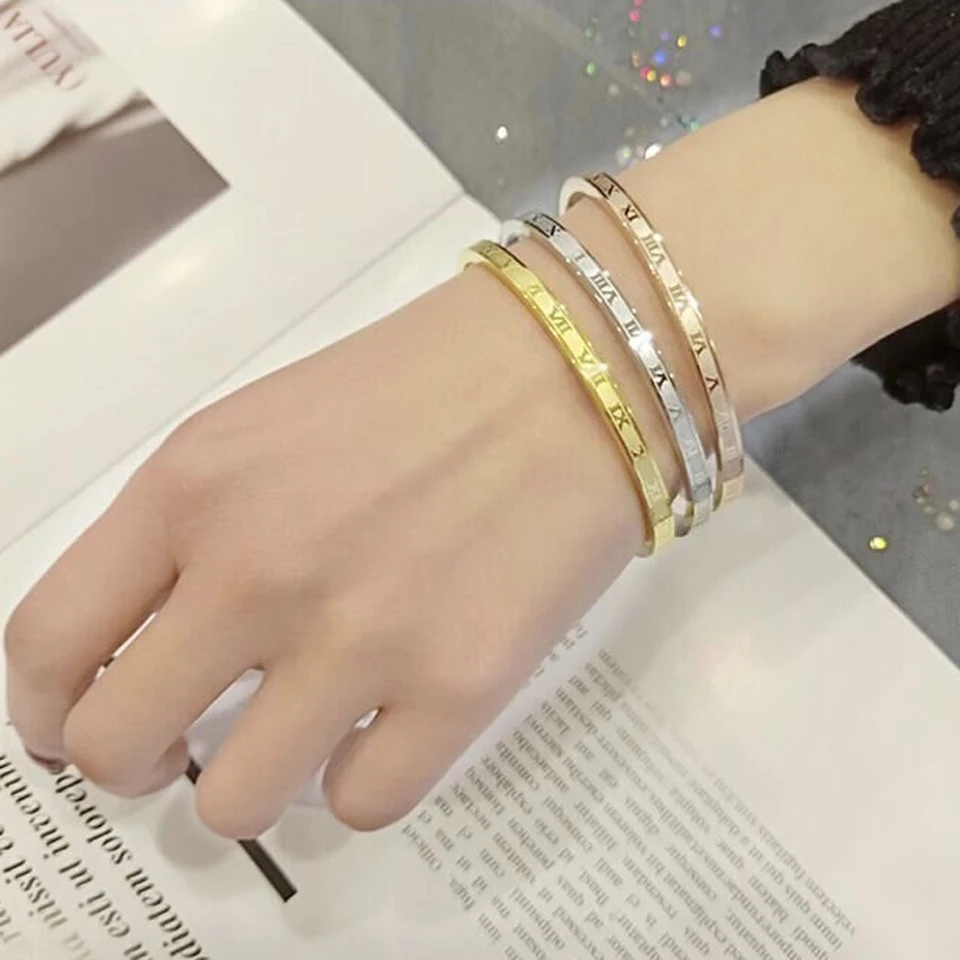 (3 шт./компл.) 316L нержавеющая сталь резьба римские цифры модные браслеты и