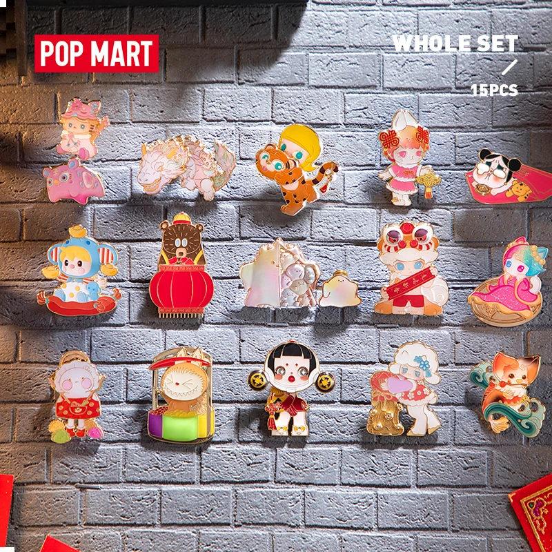 

POP MART полный набор Новогодняя серия тигра-фотозначок 15 шт. милый экшн кавайный Подарок детская игрушка бесплатная доставка