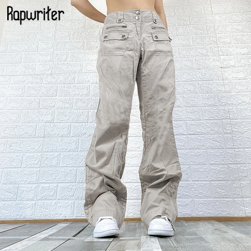 

Rapwriter Y2K Gray Denim Pants Casual Fashion Baggy Pants Boyfriend Pocket Pacth Cargo Pants Harajuku High Waist Straight Pants