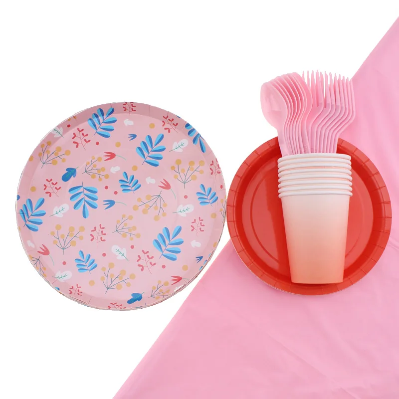 Одноразовая посуда для дня рождения цветочные тарелки салфетки скатерти