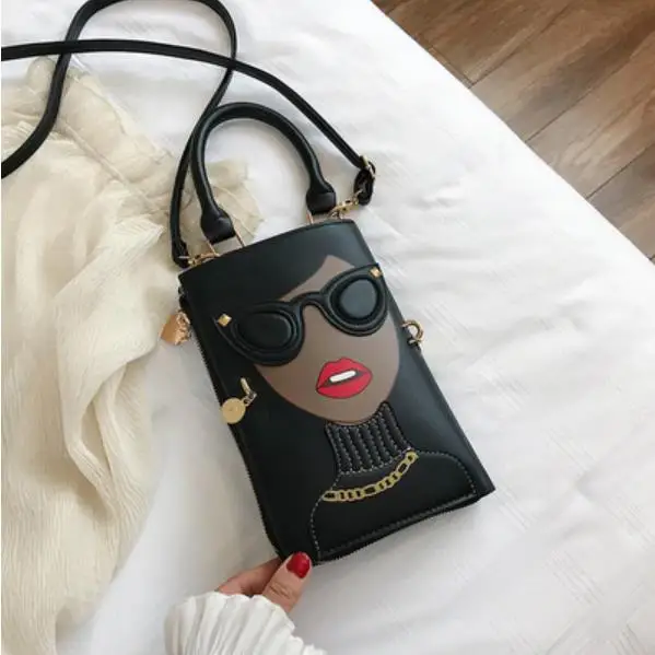 black black face Стиль, сексуальная женская мода, узор, серьги, украшенные, женские сумки, женская сумка через плечо, сумка-мессенджер, повседневная сумка - Цвет: black black face